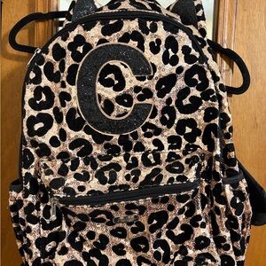 Leopard Print Backpack with Initial C